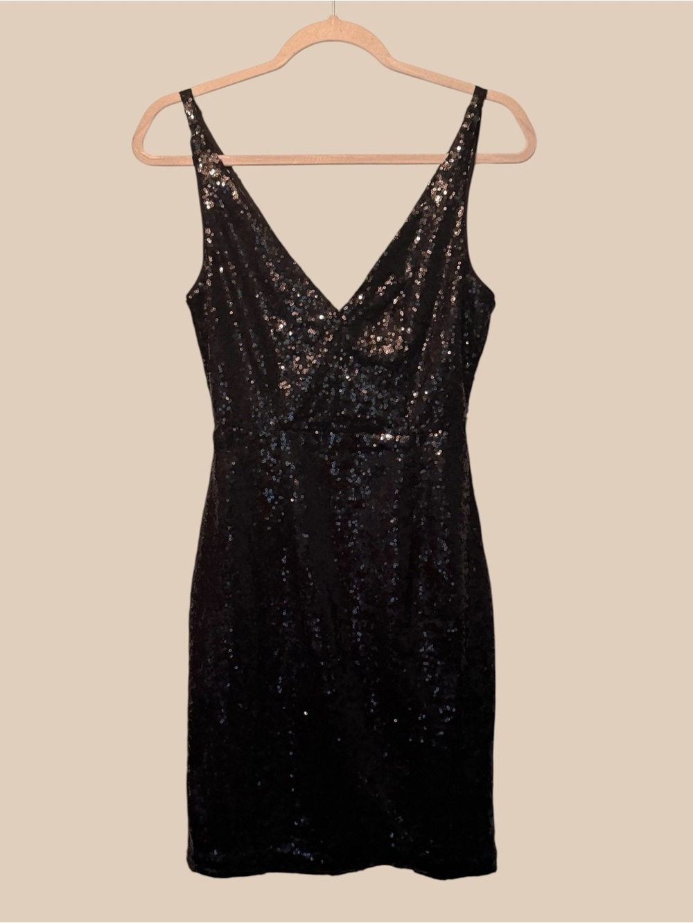 NWT Lulus Black Sequin Cocktail Dress Size Small Sleeveless V Neck Party Dress